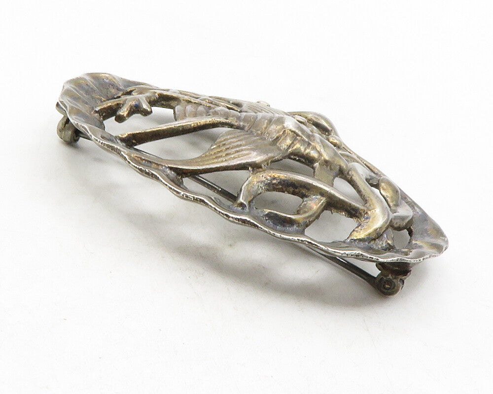925 Sterling Silver  Vintage Dark Tone Fish Under Water Brooch Pin  BP4585