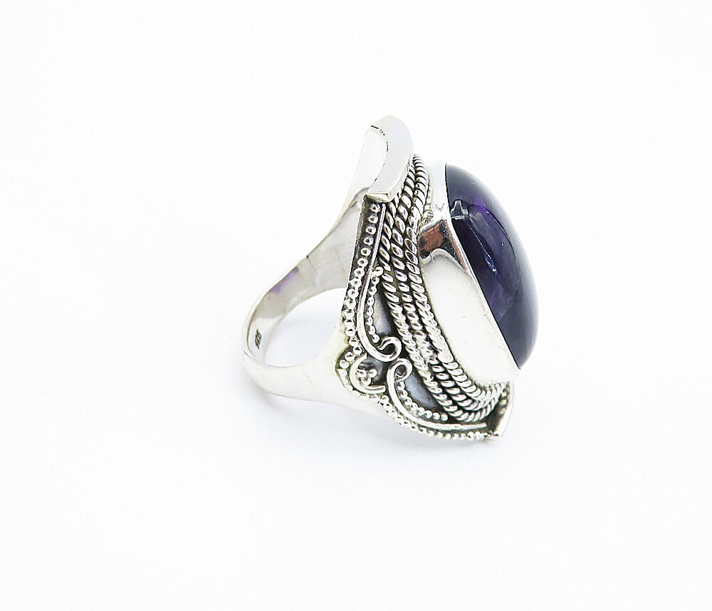 925 Sterling Silver  Amethyst Rope Twist Swirl Cocktail Ring Sz 7  RG8157