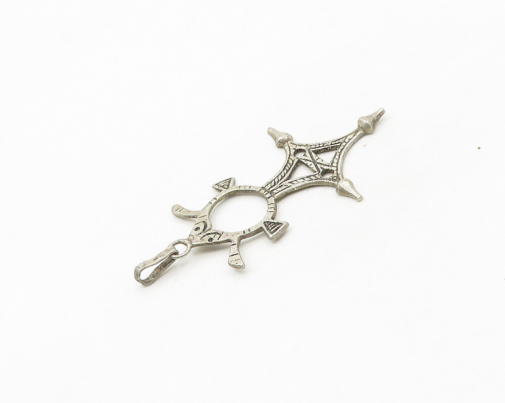 925 Sterling Silver  Vintage Antique Etched Detail Drop Pendant  PT14267