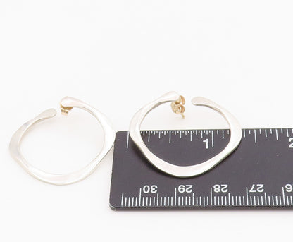14k Gold & 925 Sterling Silver Vintage Earrings Minimalist Wavy Design  EG13941