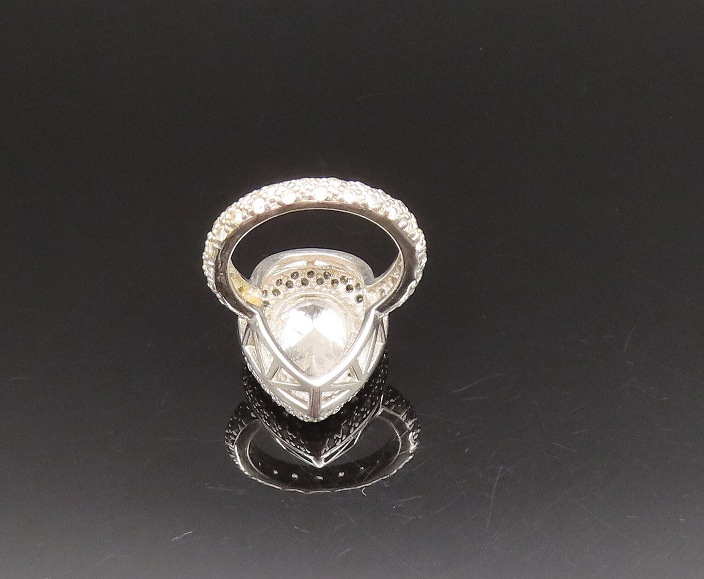 925 Sterling Silver Vintage Cubic Zirconia Pear Shaped Halo Ring Sz 7.5 RG25497