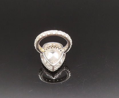 925 Sterling Silver Vintage Cubic Zirconia Pear Shaped Halo Ring Sz 7.5 RG25497