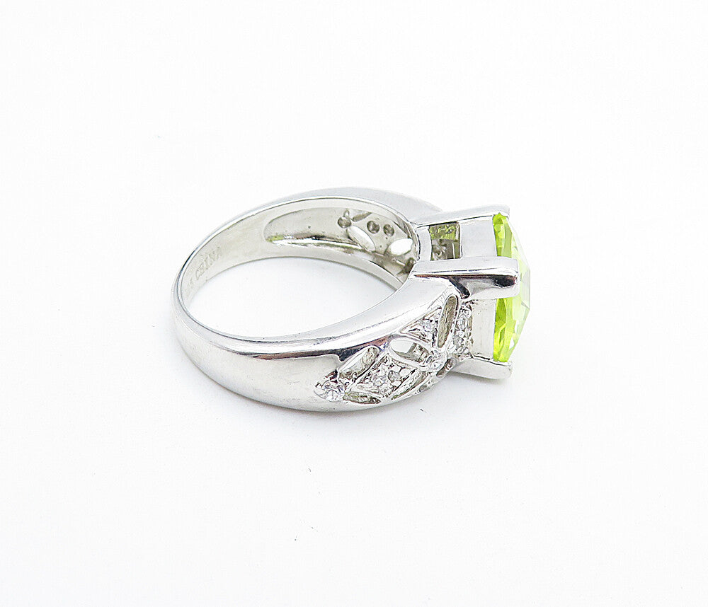 925 Sterling Silver Green Cubic Zirconia Floral Cocktail Ring Sz 7 RG6059