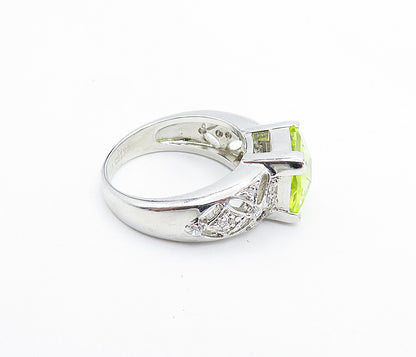 925 Sterling Silver Green Cubic Zirconia Floral Cocktail Ring Sz 7 RG6059
