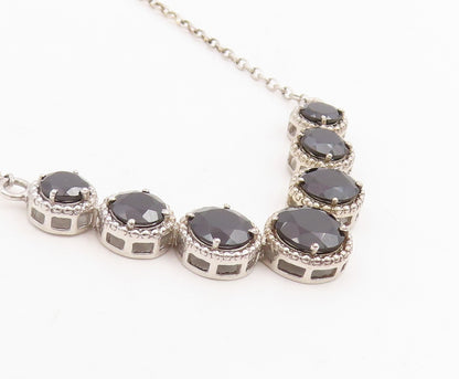 925 Sterling Silver Vintage Necklace Classic Faceted Black Spinel Chain  NE4770