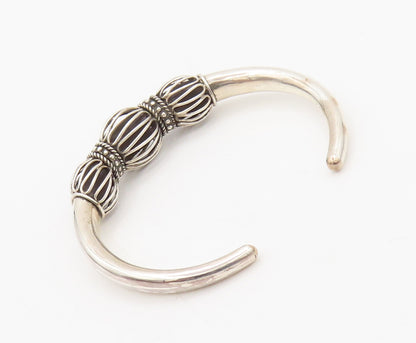 925 Sterling Silver  Vintage Wired Bead & Carved Beaded Cuff Bracelet  BT10080