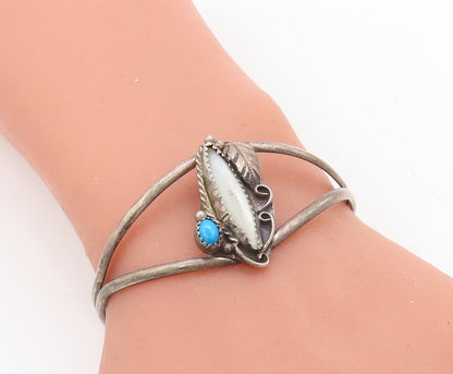 925 Sterling Silver Vintage Bracelet NAVAJO Mother Of Pearls Turquoise  BT10961