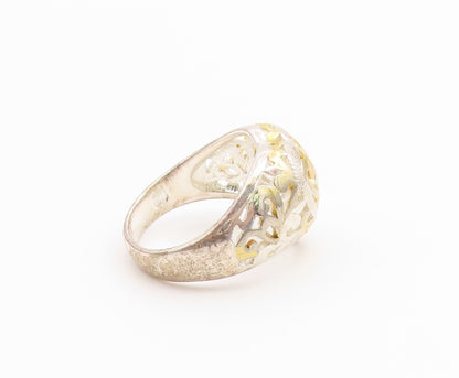 925 Sterling Silver Vintage Ring Two Tone Love Heart Scroll Band  Sz 7  RG36710