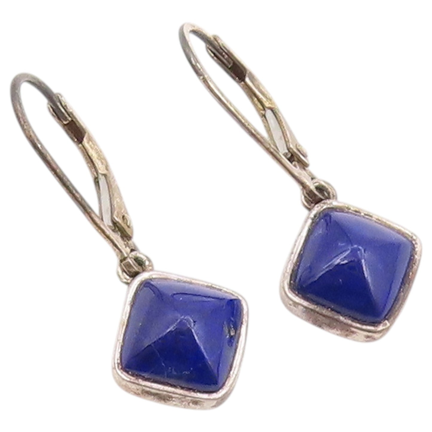 925 Sterling Silver Vintage Earrings Lapis Lazuli Geometric Leverback  EG14453