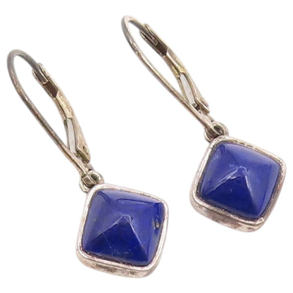 925 Sterling Silver Vintage Earrings Lapis Lazuli Geometric Leverback  EG14453