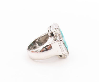 925 Sterling Silver Vintage Ring Turquoise & CZ Inlay Solid Plus  Sz 7  RG33485