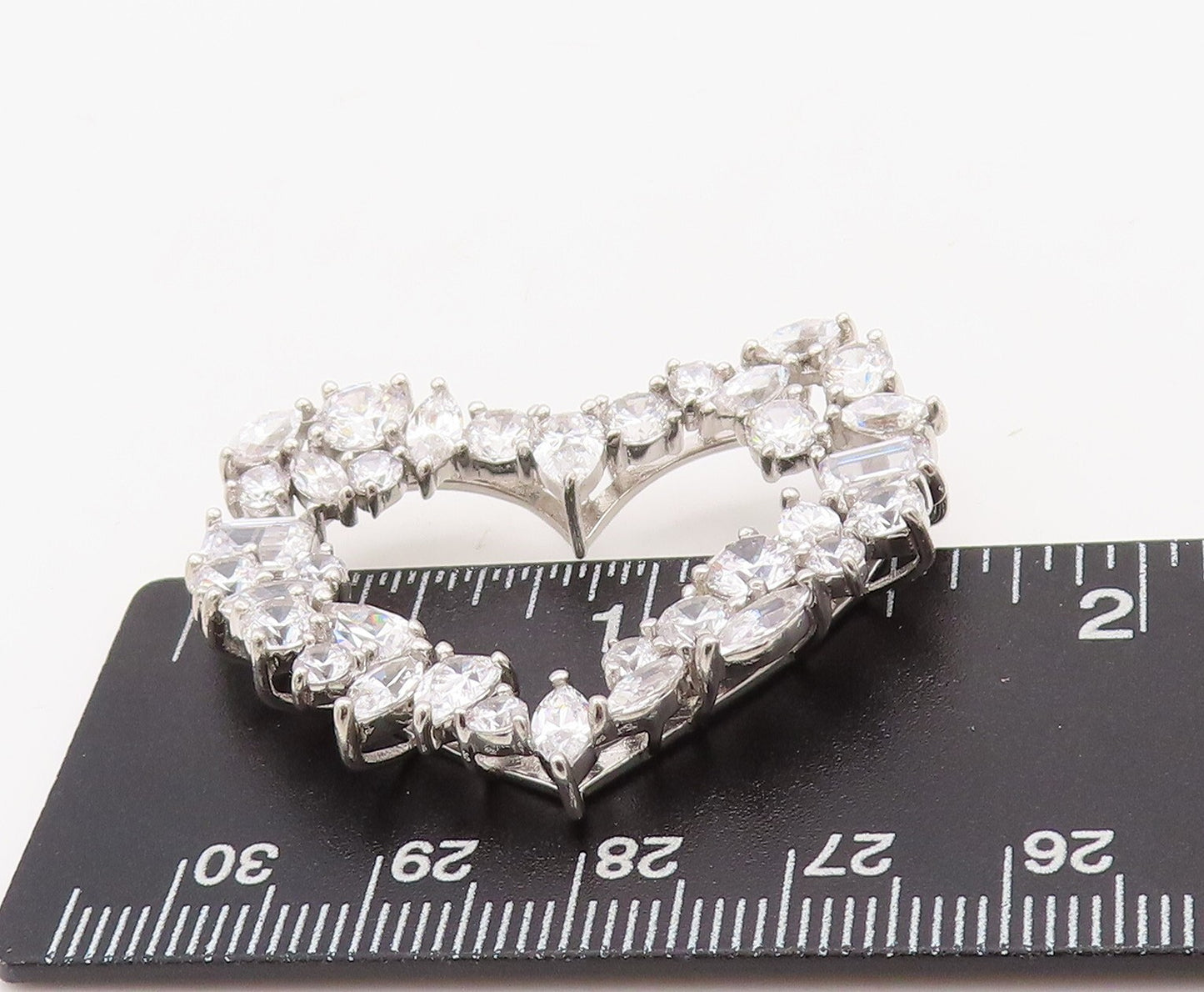 925 Sterling Silver Vintage Pendant Marquise & Round Cut CZ Heart  PT23559