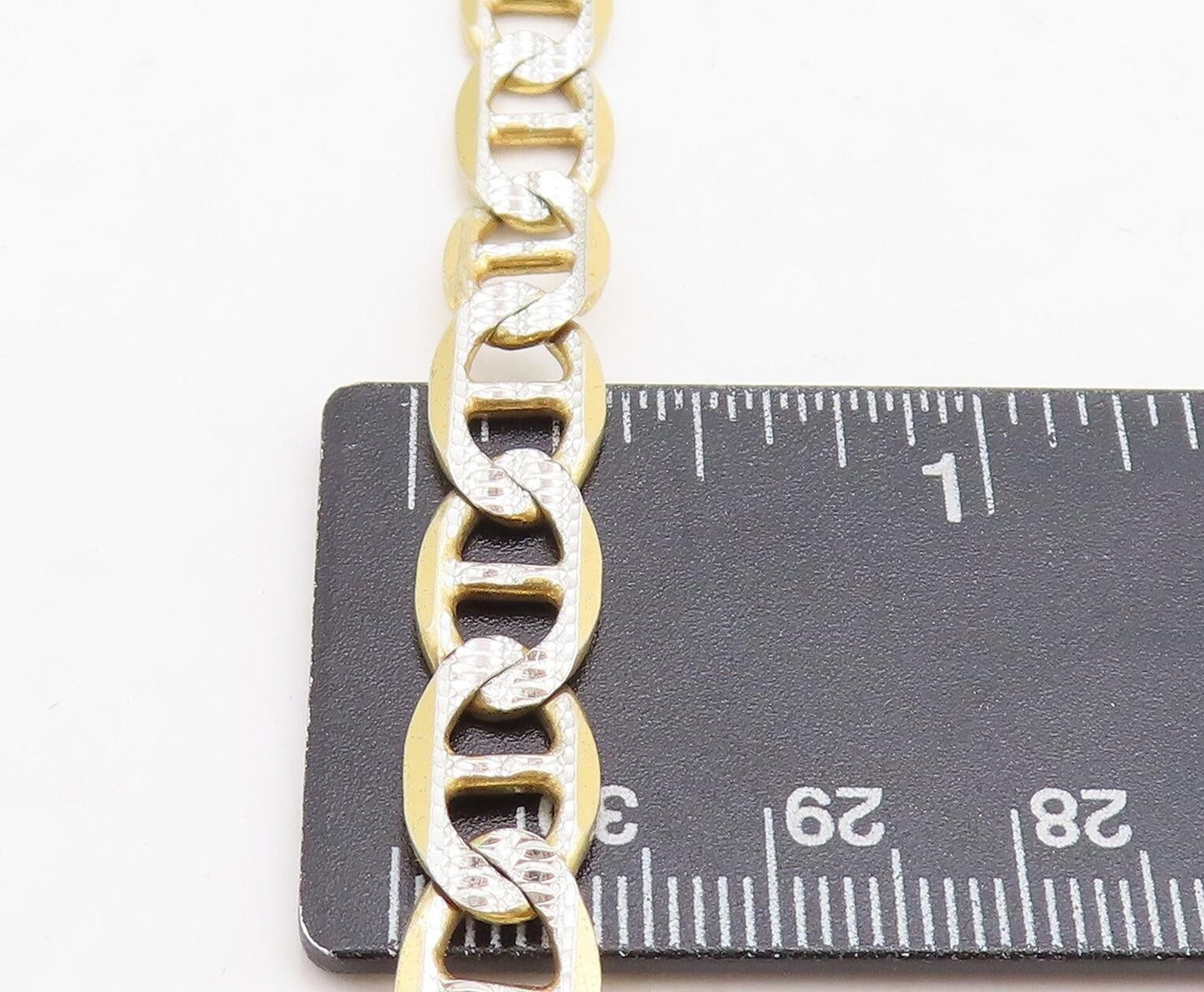 925 Sterling Silver  Diamond Cut Two Tone Anchor Link Chain Necklace  NE1661