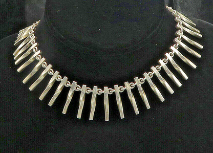 MEXICO 925 Sterling Silver  Vintage Shiny Twist Bar Chain Necklace  NE3185
