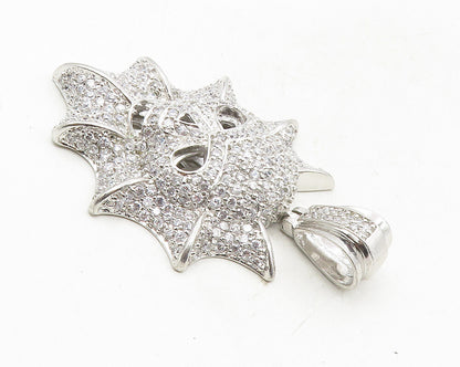 925 Sterling Silver  Shiny Cubic Zirconia Encrusted Skull Head Pendant  PT7740