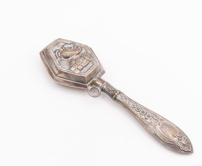 925 Sterling Silver Vintage Toy Antique Solid Carved Elephant Rattles  TR3770