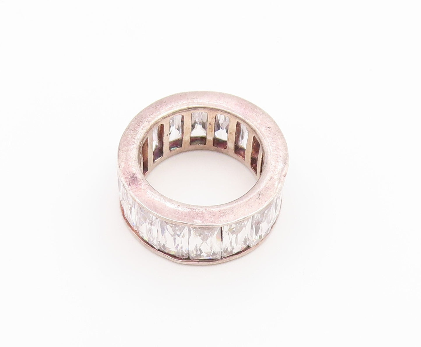 925 Sterling Silver Vintage Ring Baguette Cut CZ Eternity Band  Sz 5  RG36845