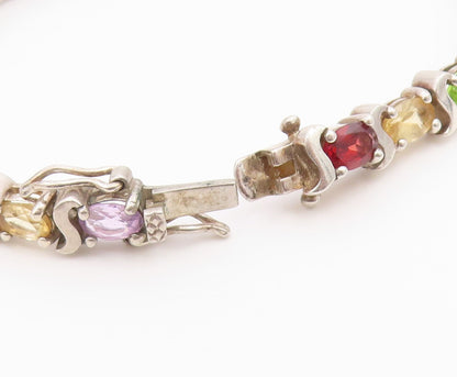 925 Sterling Silver Vintage Bracelet Classic Oval Cut Gemstone Link  BT12184