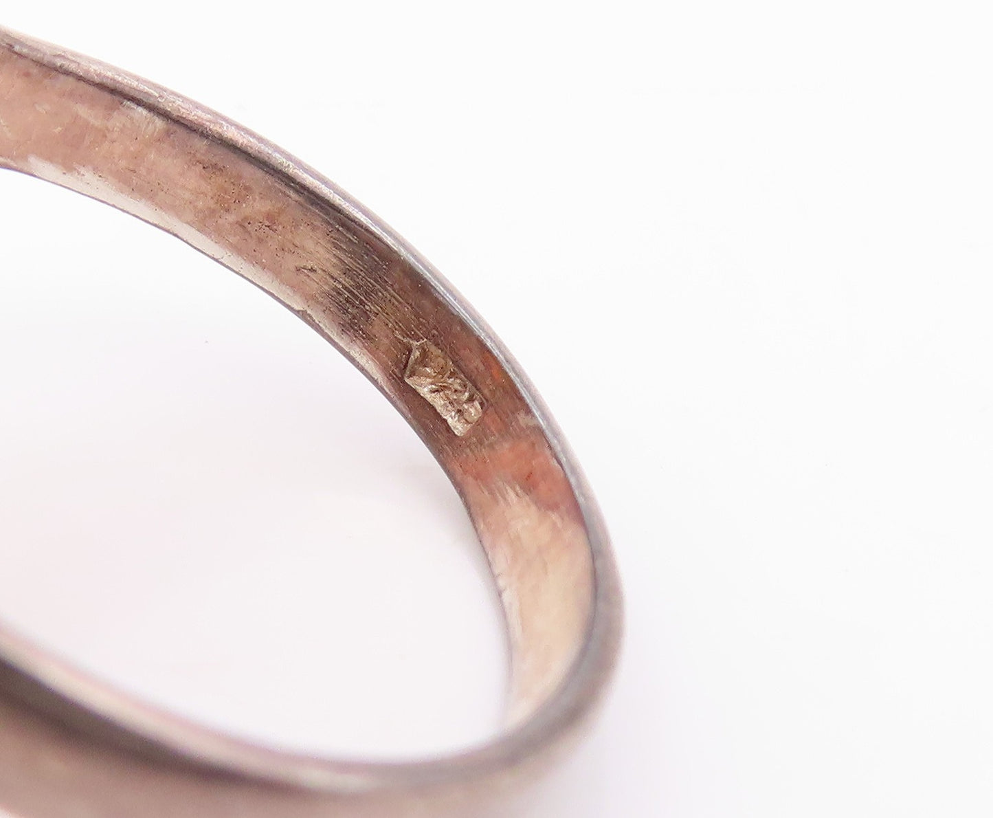 925 Sterling Silver Vintage Ring Cabochon Amber Circles Cutout Band Sz 7 RG35726
