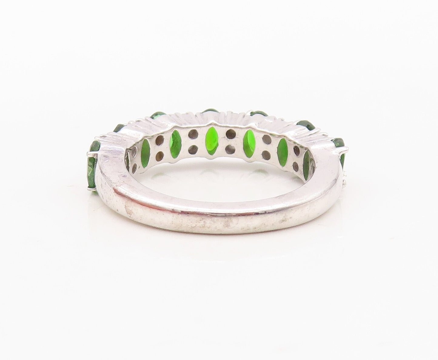 925 Sterling Silver Vintage Ring Oval Cut Green & White CZ Band Sz 7 RG30000