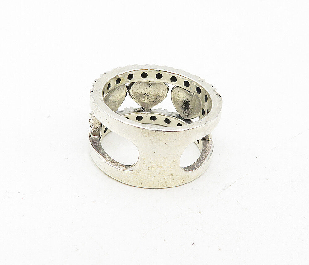 925 Sterling Silver  Sparkling Marcasite Love Hearts Band Ring Sz 8.5  RG9019