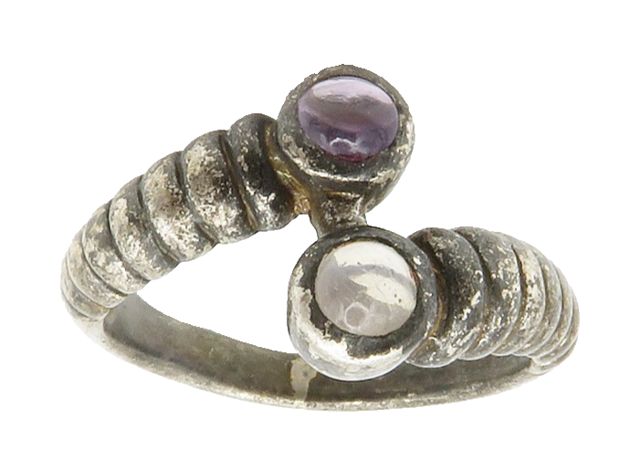 925 Sterling Silver  Vintage Topaz Dark Tone Fluted Bypass Ring Sz 7  RG14726