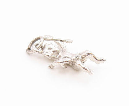925 Silver Vintage Cupid Angel With Bow & Love Arrow Charm Pendant  PT20524