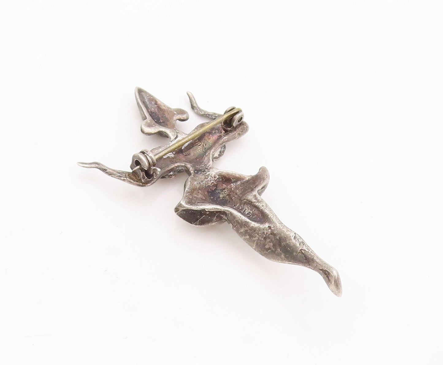 925 Sterling Silver Vintage Brooch Pin Solid 3D Carved Dancing Girl  BP11198