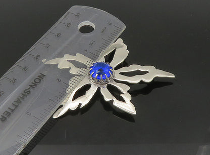 HANS HANSEN DENMARK 925 Silver  Vintage Blue Stone Flower Brooch Pin  BP9186