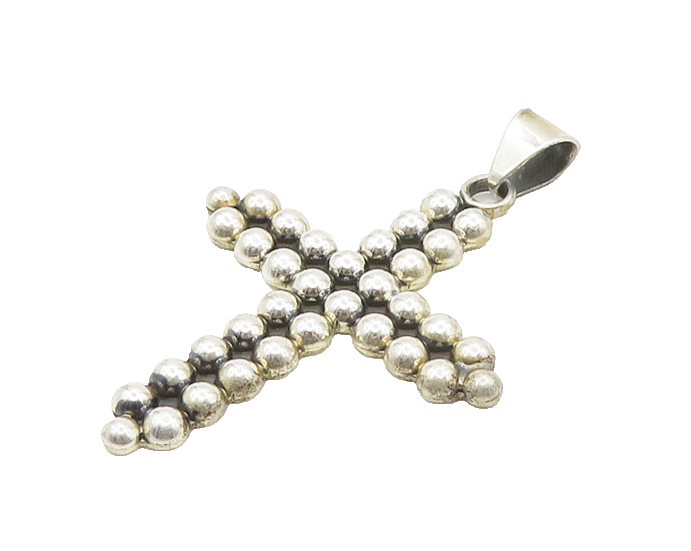 HOB MEXICO 925 Silver  Vintage Shiny Bubble Religious Cross Pendant  PT14316
