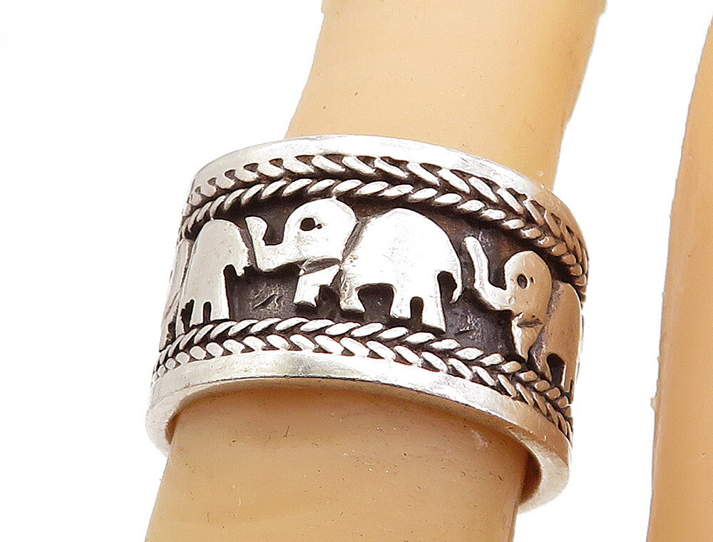 925 Sterling Silver  Vintage Oxidized Elephant Wheat Band Ring Sz 6.5  RG5579