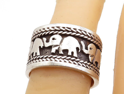 925 Sterling Silver  Vintage Oxidized Elephant Wheat Band Ring Sz 6.5  RG5579