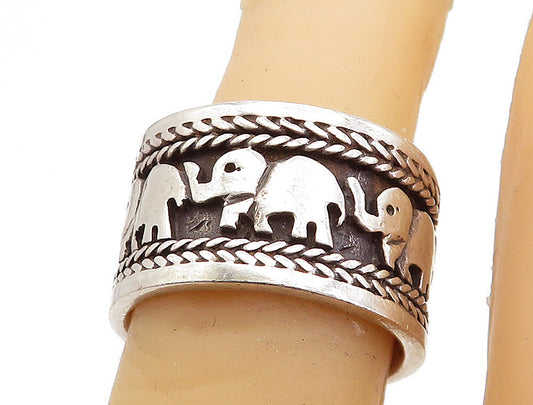 925 Sterling Silver  Vintage Oxidized Elephant Wheat Band Ring Sz 6.5  RG5579
