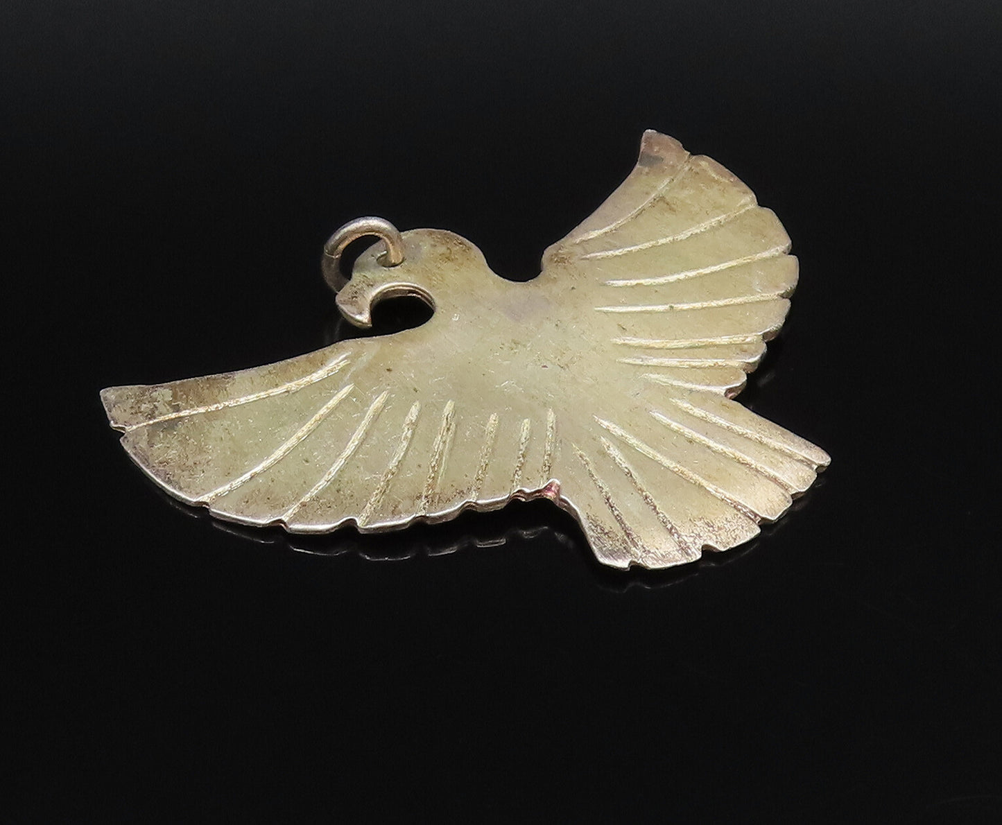 925 Sterling Silver  Vintage Minimalist Flying Bird Drop Pendant  PT21891