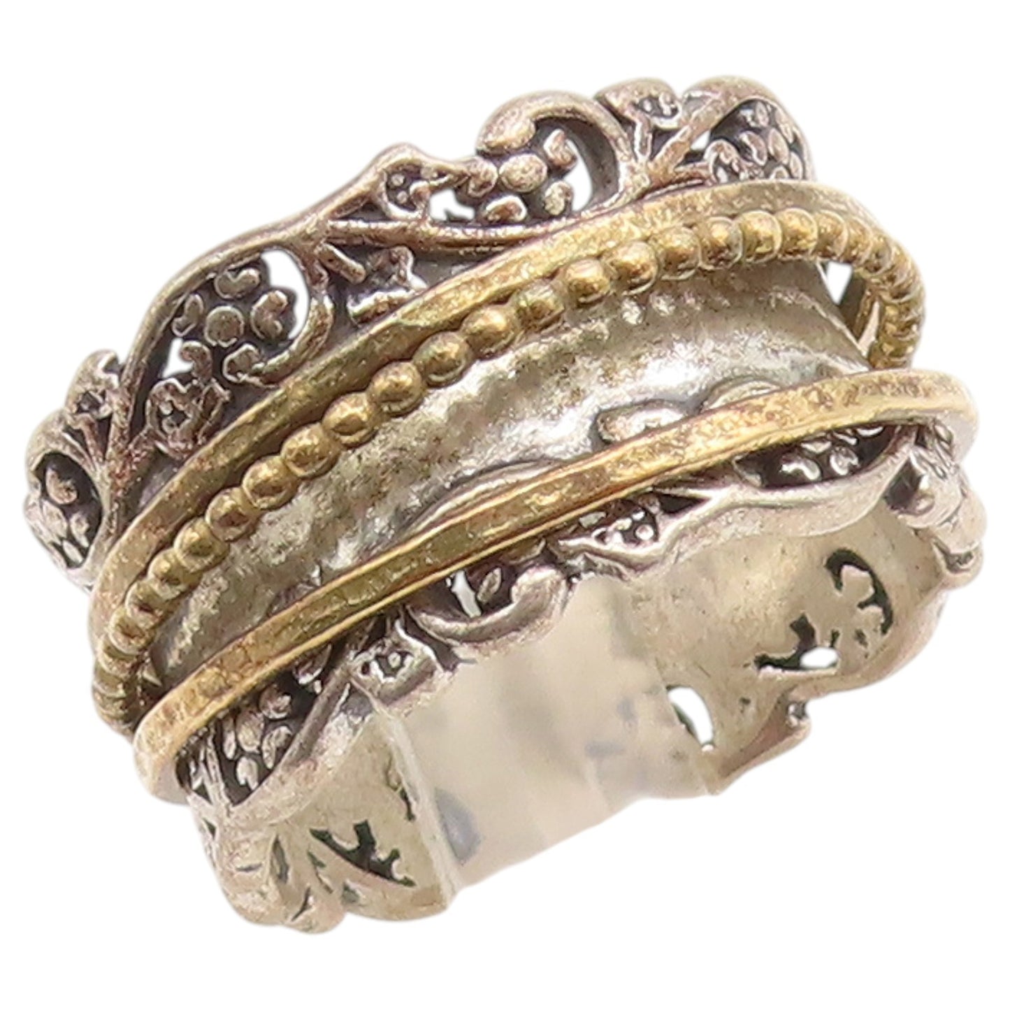 925 Sterling Silver Vintage Ring OR PAZ ISRAEL two Tone Spinner  Sz 6.5  RG36766