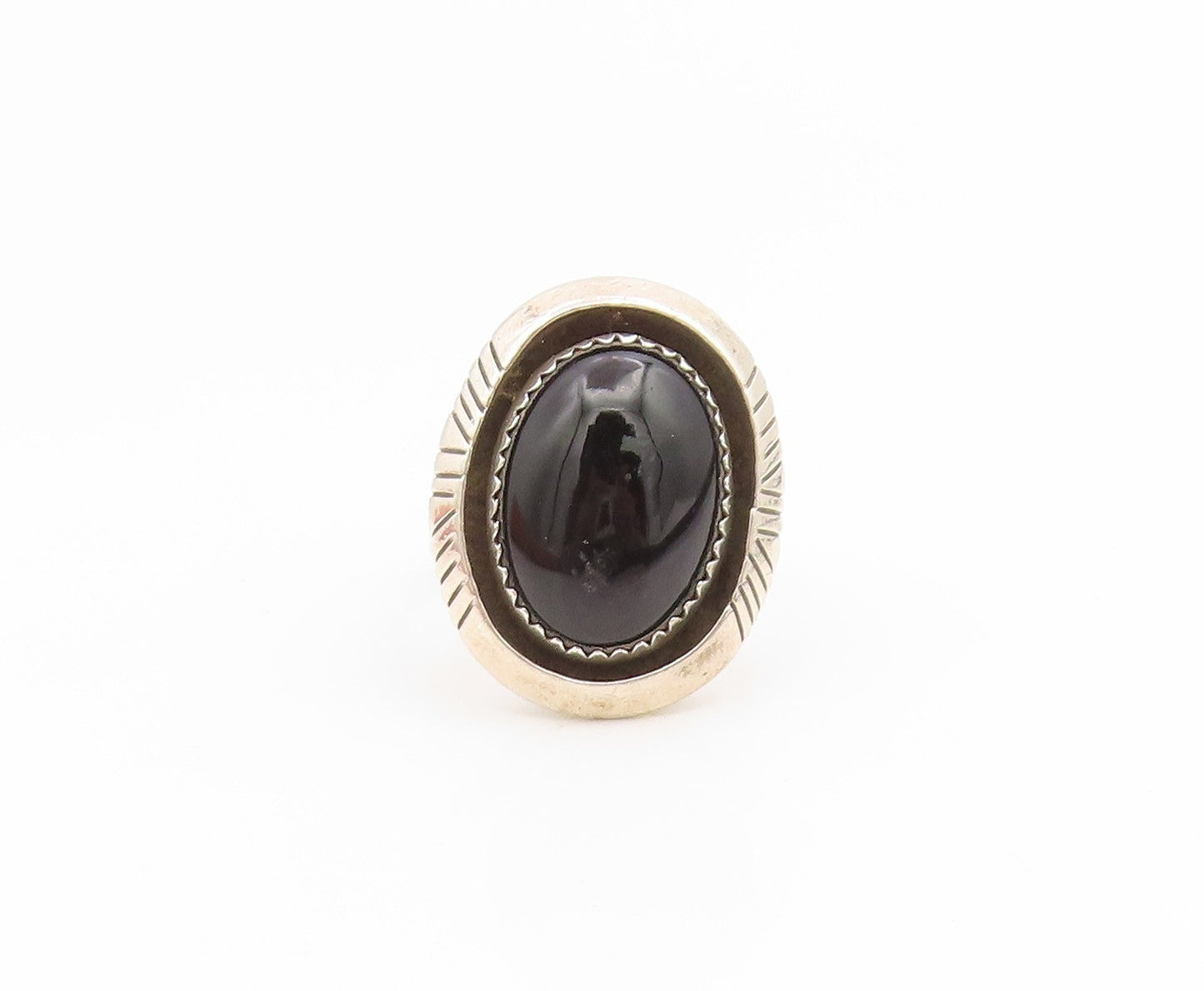 925 Sterling Silver Vintage Ring Cabochon Onyx Statement Band  Sz 7.5  RG35190