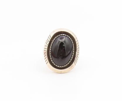 925 Sterling Silver Vintage Ring Cabochon Onyx Statement Band  Sz 7.5  RG35190