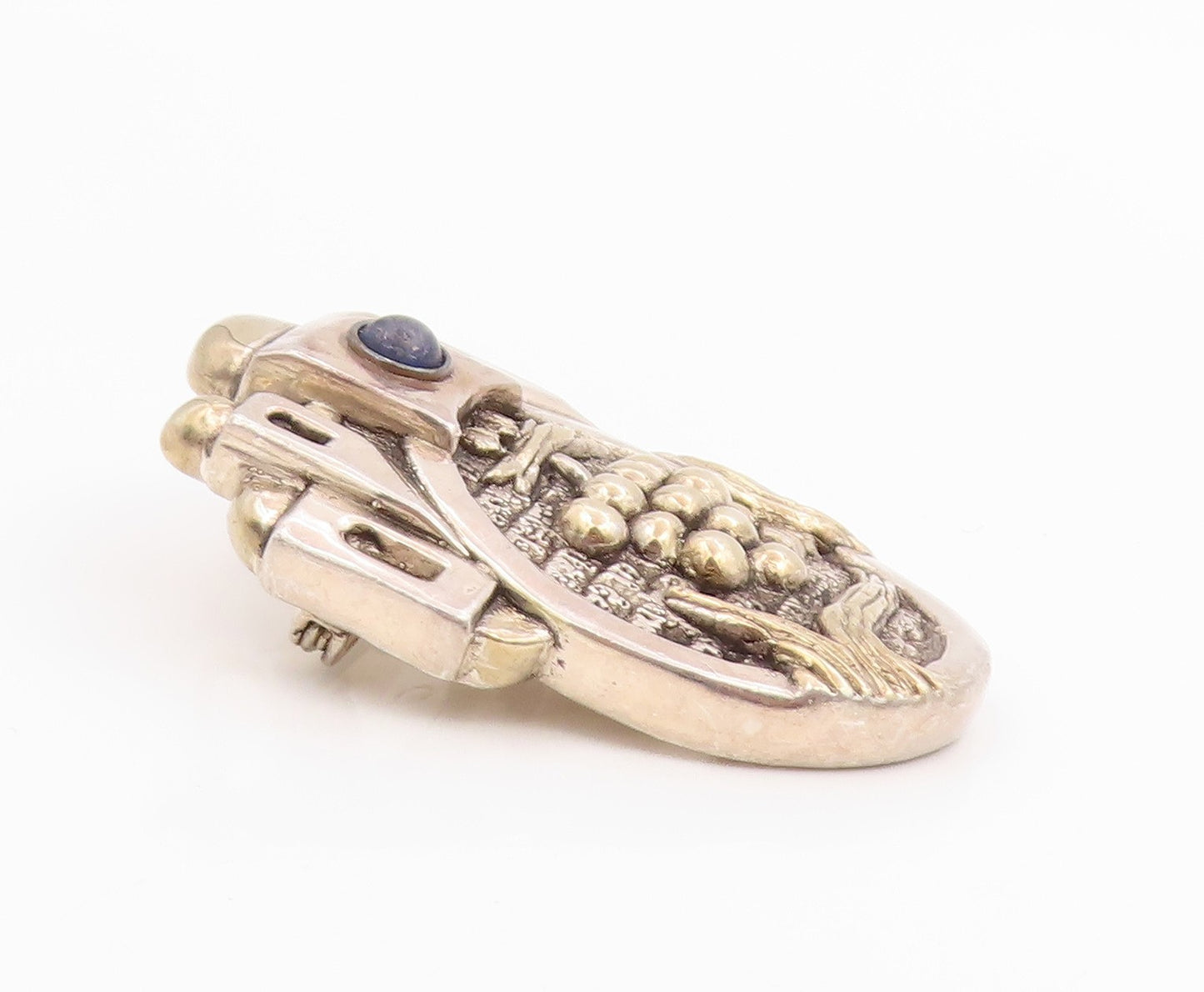 14k Gold & 925 Sterling Silver Vintage Brooch FRANK MEISLER Lapis Lazuli BP12529