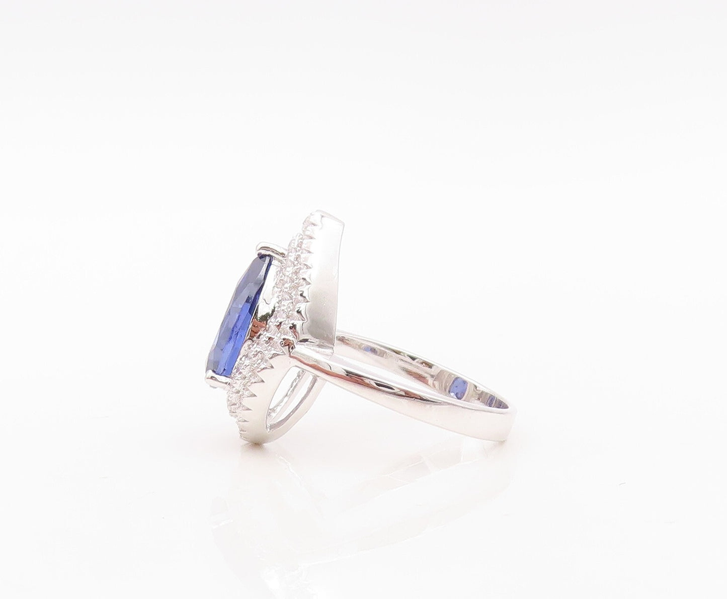 925 Sterling Silver Vintage Ring Designer Drop Cut Sapphire Halo CZ Sz 7 RG30142