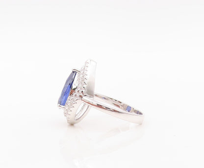 925 Sterling Silver Vintage Ring Designer Drop Cut Sapphire Halo CZ Sz 7 RG30142