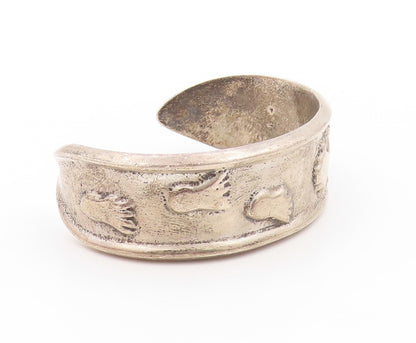 925 Sterling Silver Vintage Bracelet NAVAJO ZUNI Foot Print Etched Cuff  BT11035