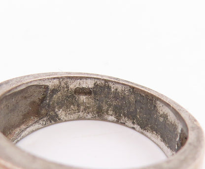 925 Sterling Silver Vintage Ring Enamel Greek Key Pattern Band  Sz 7  RG35413