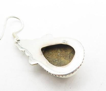 925 Sterling Silver  Vintage Jasper Shiny Swirl Tear Drop Earrings  EG3448