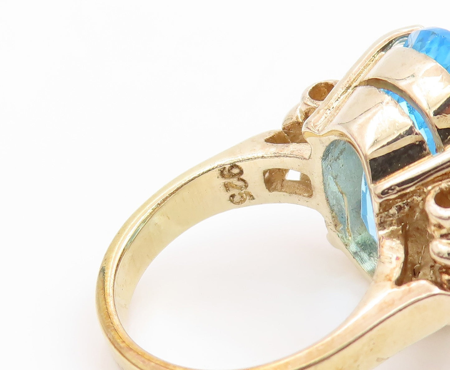 925 Sterling Silver Vintage Ring Gold Plated Real Diamonds Topaz  Sz 5  RG35577