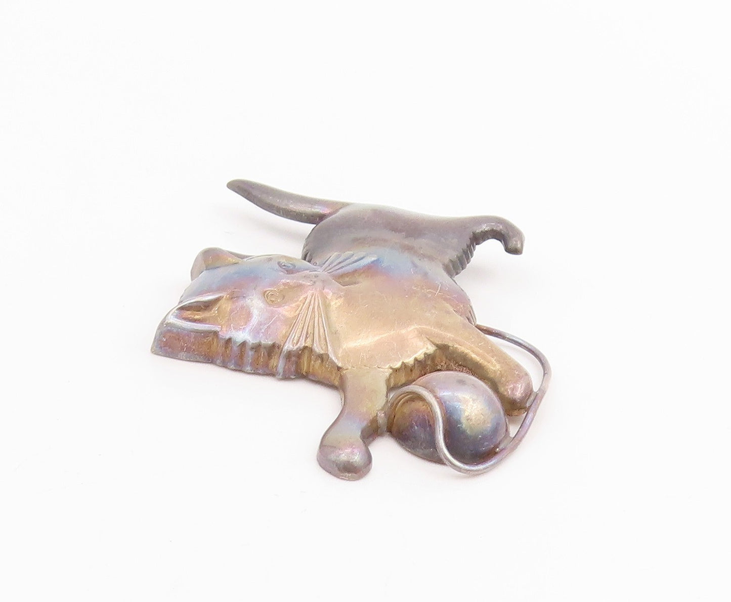 925 Sterling Silver Vintage Brooch LANG Kitten With Ball Of Yarn Pin  BP11958