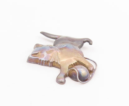 925 Sterling Silver Vintage Brooch LANG Kitten With Ball Of Yarn Pin  BP11958