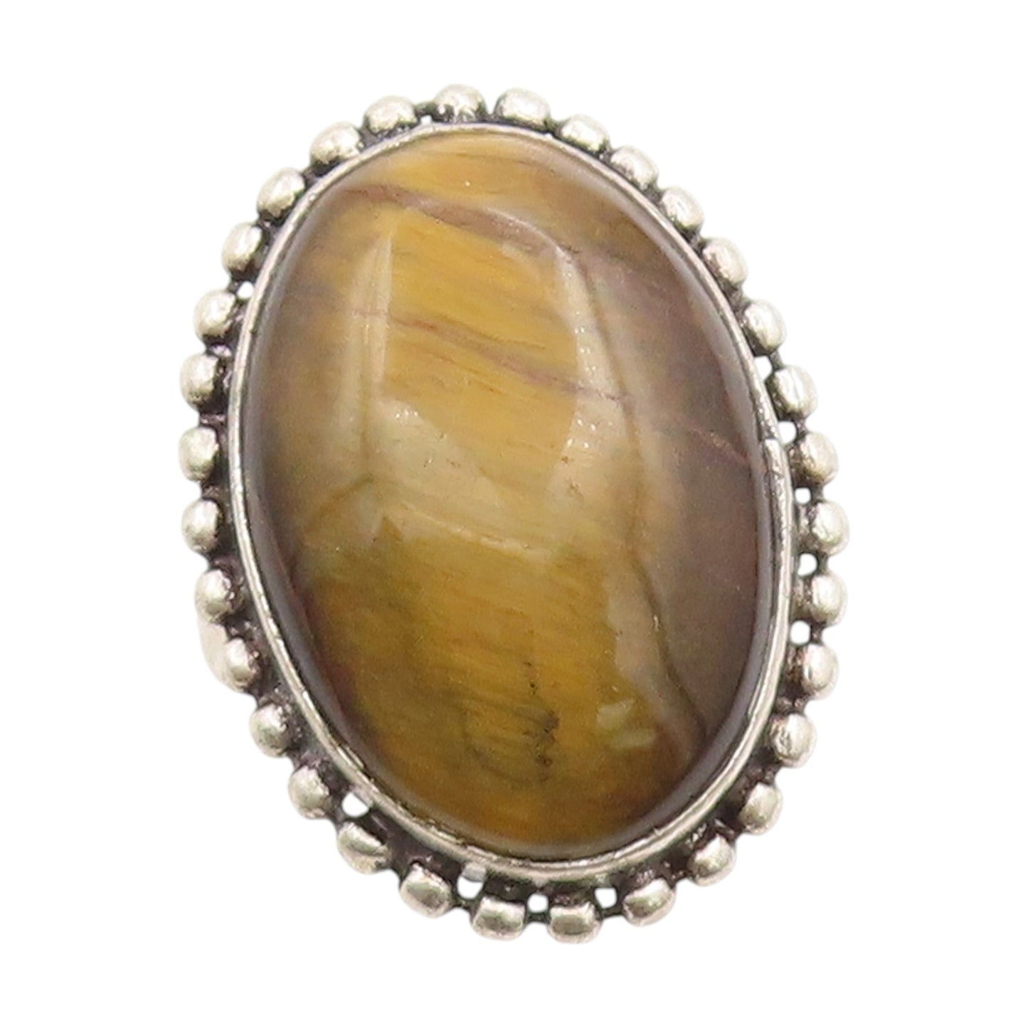 925 Sterling Silver Vintage Ring Large Tiger's Eye Beaded Edge  Sz 12  RG34146
