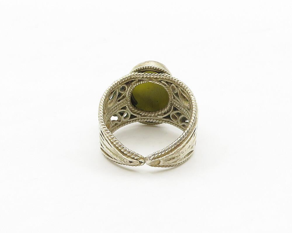 MIDDLE EAST 925 Silver  Vintage Cabochon Serpentine Cocktail Ring Sz 7 RG17699