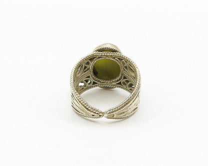 MIDDLE EAST 925 Silver  Vintage Cabochon Serpentine Cocktail Ring Sz 7 RG17699