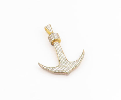 925 Sterling Silver Vintage Pendant Gold Plated CZ Nautical Anchor  PT25626